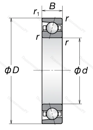 Однорядный шариковый подшипник 7201 BW от производителя  NSK Однорядный шариковый подшипник 7201 BW от производителя  NSK