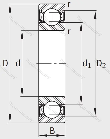 Однорядный шариковый подшипник 62310 2RSR