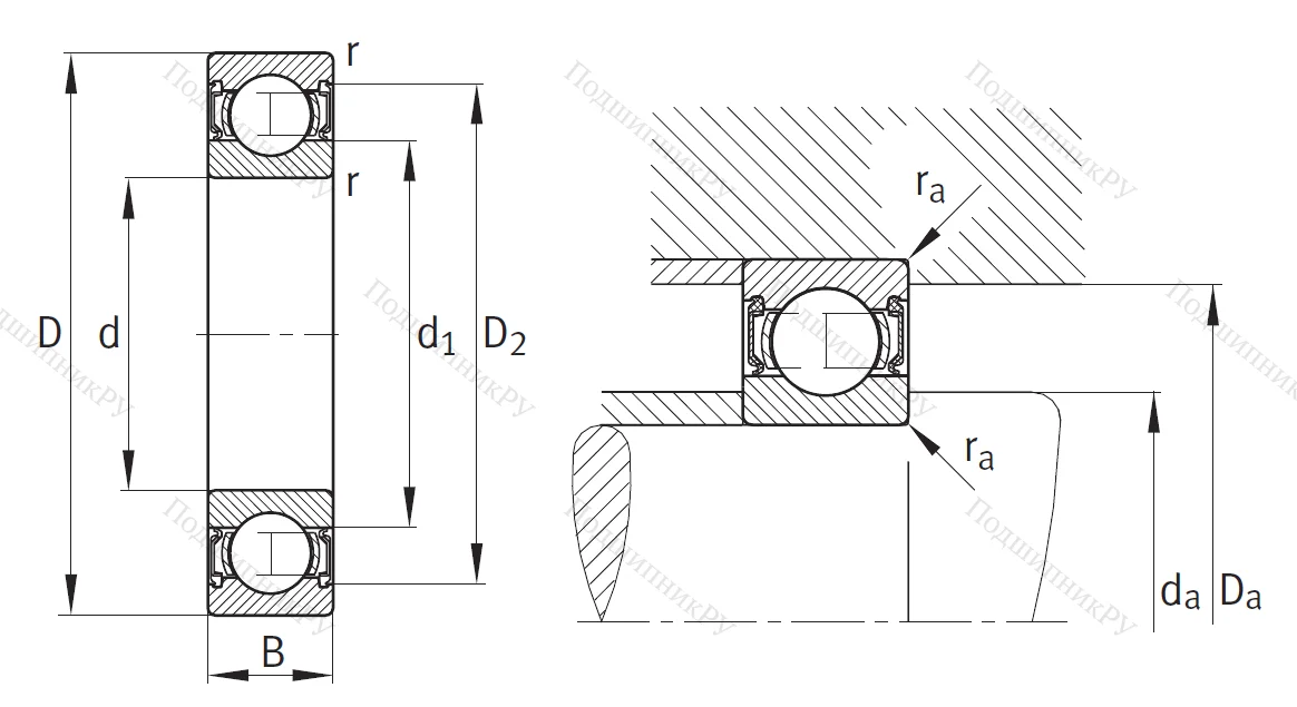 Однорядный шариковый подшипник 6311 2RSR