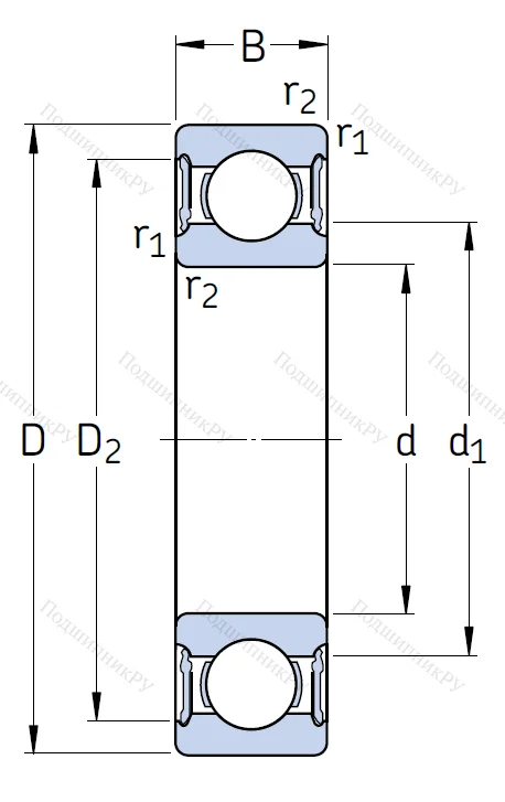 Однорядный шариковый подшипник 62207 2RS 1