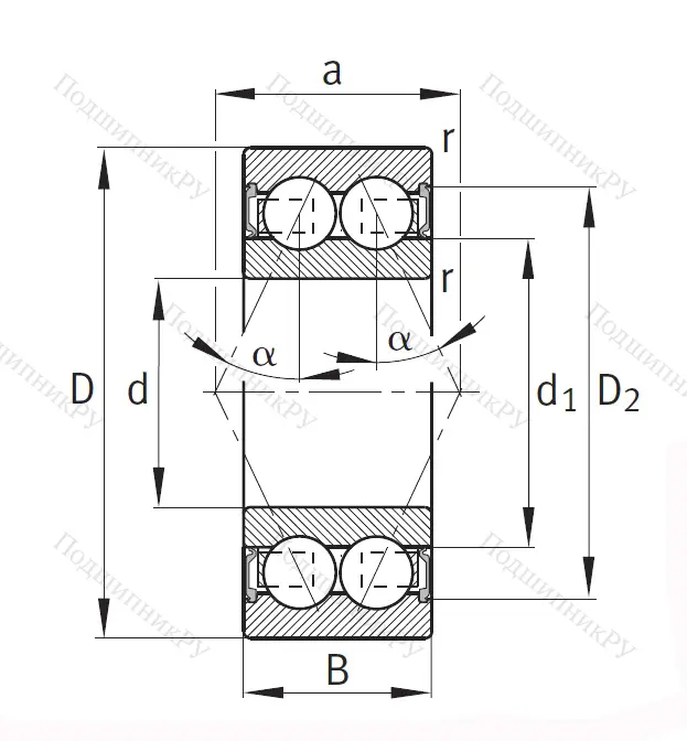 Двухрядный шариковый подшипник 3002 2RS