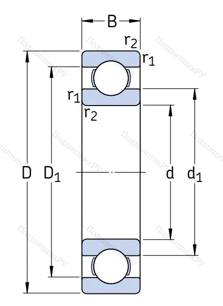 Однорядный шариковый подшипник 6307