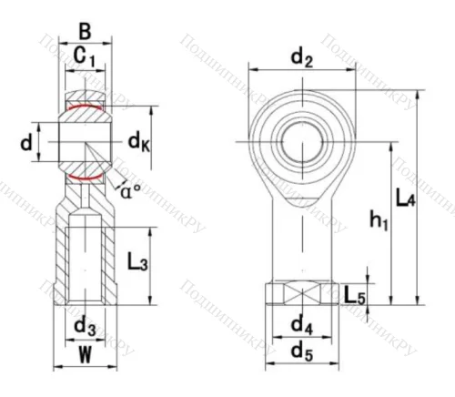 Шарнирная головка с внутренней правой резьбой GIKR 16 PW в Тюмени