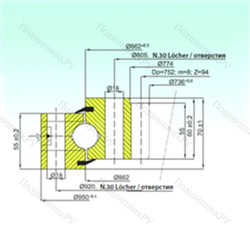 Подшипник шариковый опорно-поворотный ZB 1.25.0862.200-1SPPN