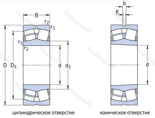 Сферический роликовый подшипник с конической посадкой на вал 22214 EK от производителя  SKF