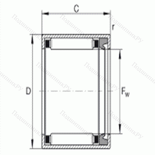 Подшипник роликовый игольчатый с одним наружным штампованным кольцом HK 5022-RS от производителя  INA Подшипник роликовый игольчатый с одним наружным штампованным кольцом HK 5022-RS от производителя  INA