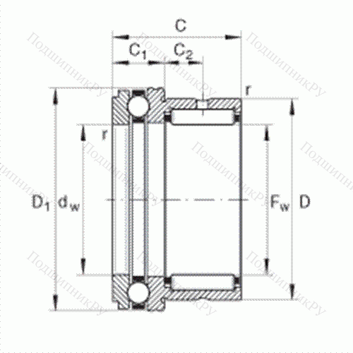 Шарикоподшипник упорный комбинированный с игольчатыми роликами NKX 12